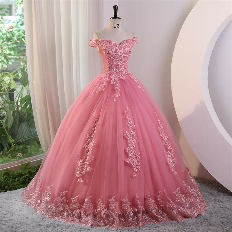 Ashley Gloria Pink Quinceanera Dresses Sweet Flower Party Dress Luxury Lace Ball Gown Real Photo Prom Dress Boho Vestidos
