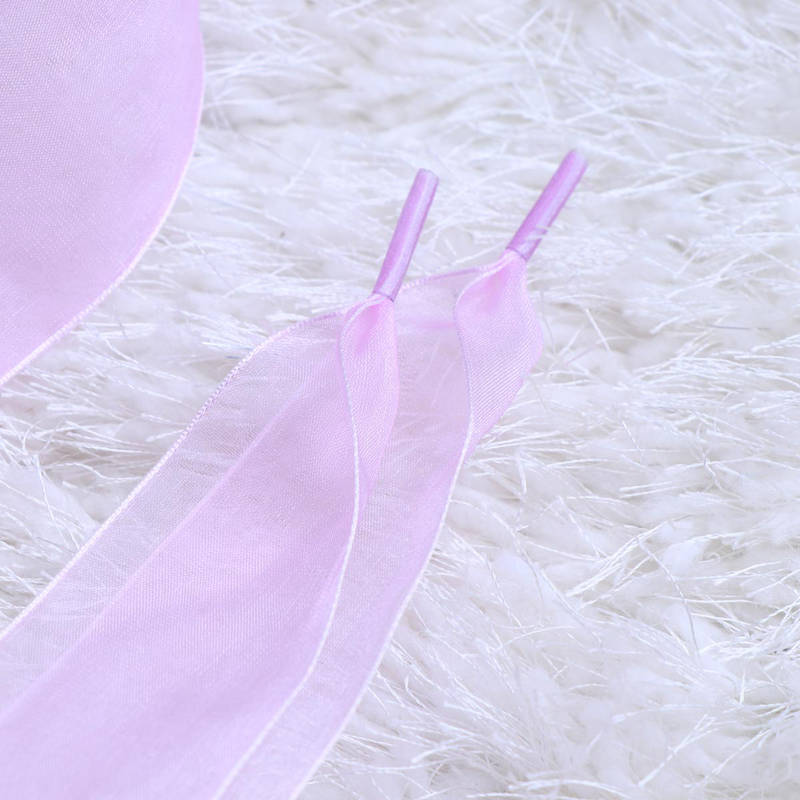 Tali putih pita Satin pita sutra merah muda sepatu perempuan untuk menari melebar transparan datar