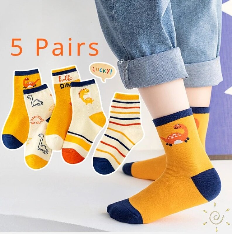 5 пар, Детские хлопковые носки, на возраст 2-12 лет