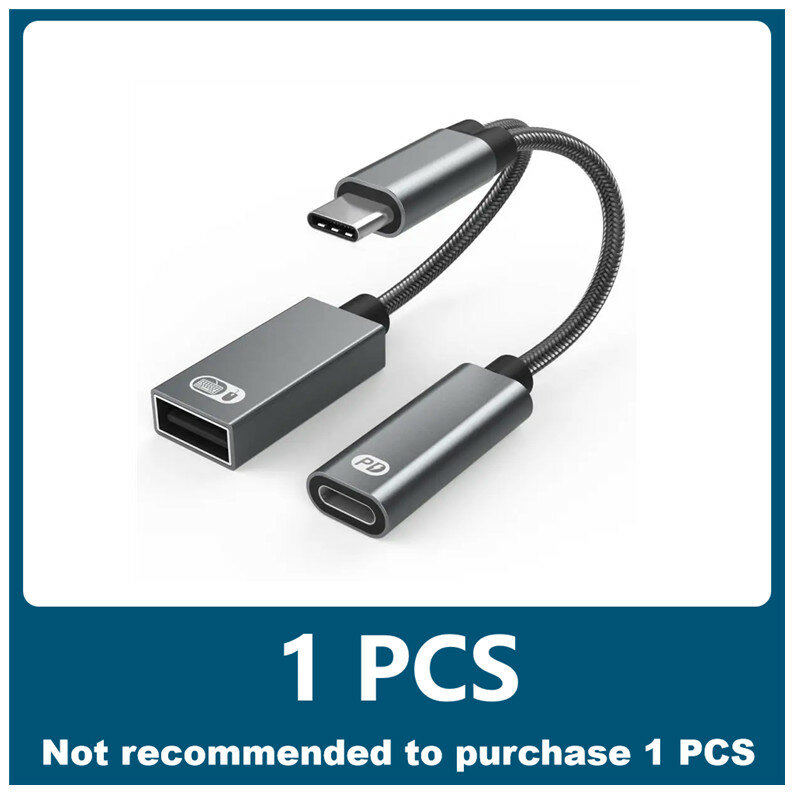 Adaptor kabel USB C OTG 2 dalam 1, adaptor tipe C jantan ke USB C betina 60W PD pengisian daya cepat dengan adaptor pemisah USB