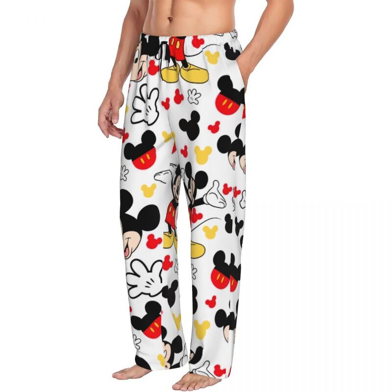 Celana piyama kartun kustom Anime Tv Mickey Mouse celana pakaian tidur untuk pria ikat pinggang elastis Bawahan tidur dengan saku