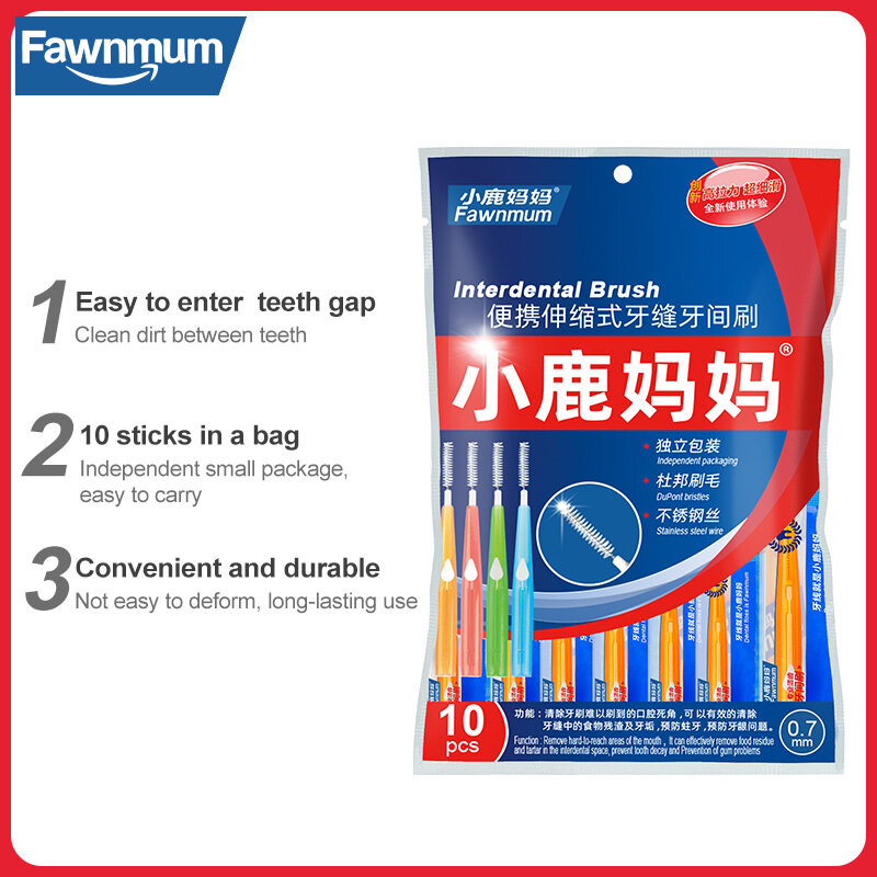 Fawnmum межзубная щетка 0.6-1.0 мм, ершики для зубов для брекетов, для чистки между зубами, Телескопическая межзубные ершики, межзубная щетка для ортодонтических брекетов, переносная зубная щетка