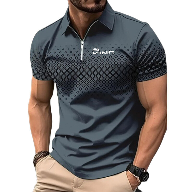 Sommer Golf Shirt Print T-Shirt Reiß verschluss Polos hirt lässig Kurzarm Tops Herren bekleidung