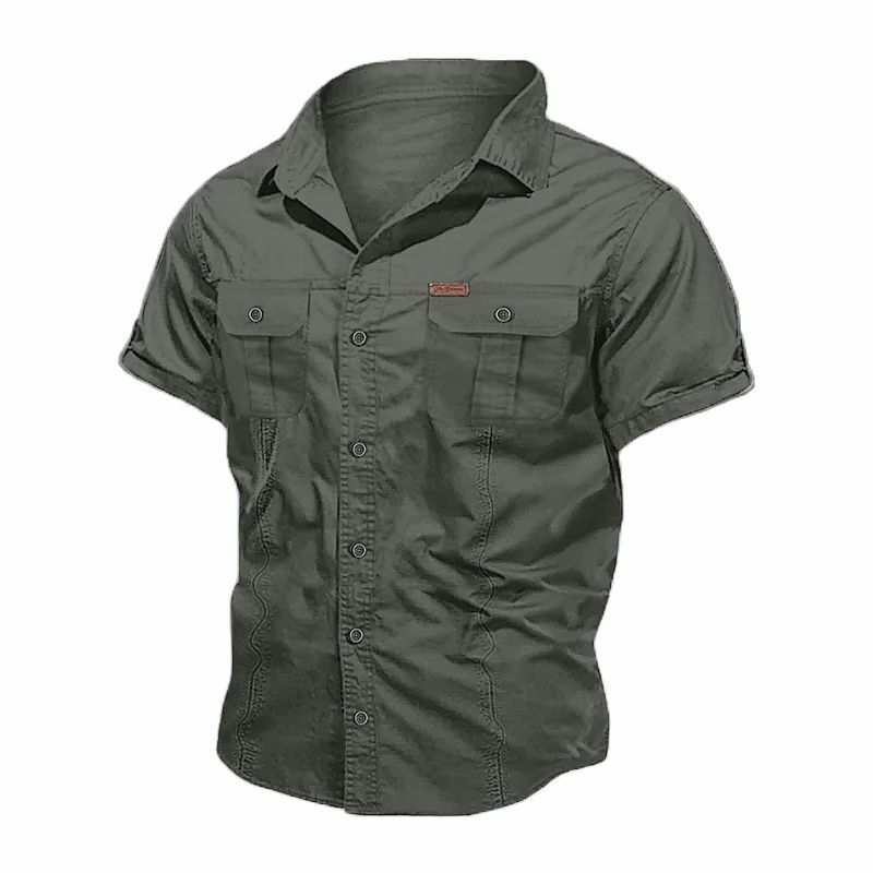 Camisa Militar de Manga Curta masculina, 100% Algodão, Casual, Sólida, Bolso, Trabalho, Tático, Trabalho, Nova