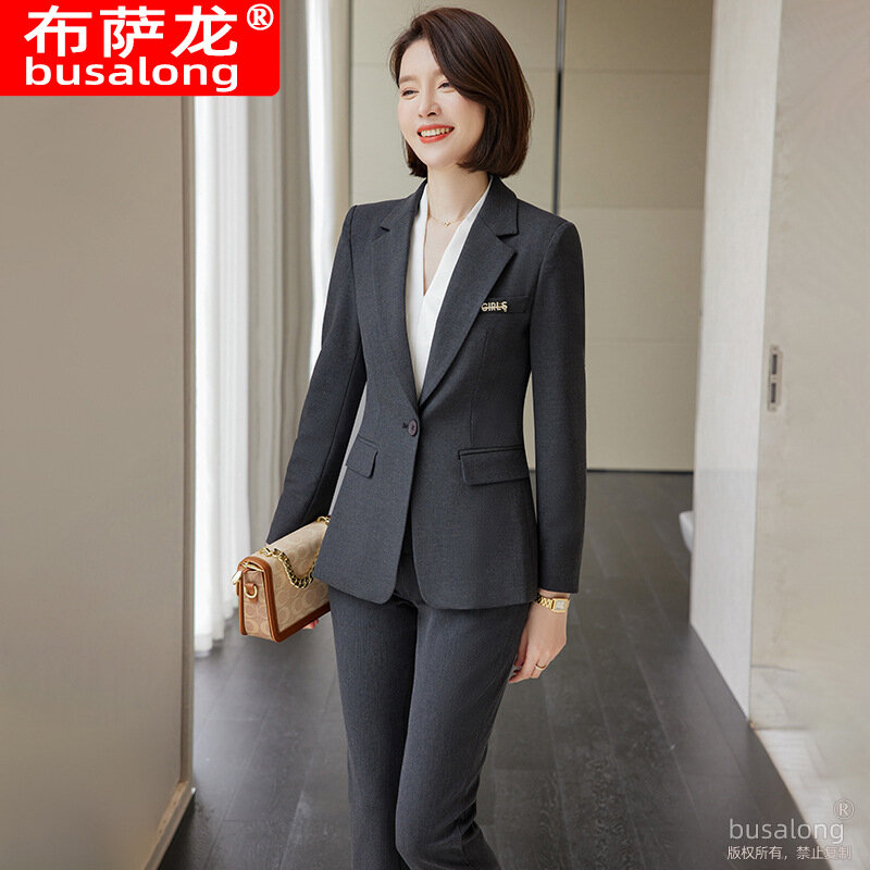 Business Wear Fashion Tailored Suit Slim Fit Temperament Coat Suit Women's Set Early Autumn College Student Interview Work Cloth