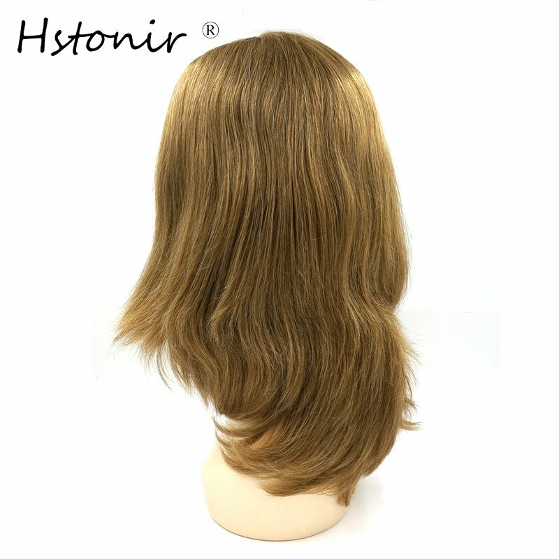 Hstonir estoque peruca judaica marrom loiro em linha reta europeu remy cabelo base de seda cabelo sistema para judeu j002