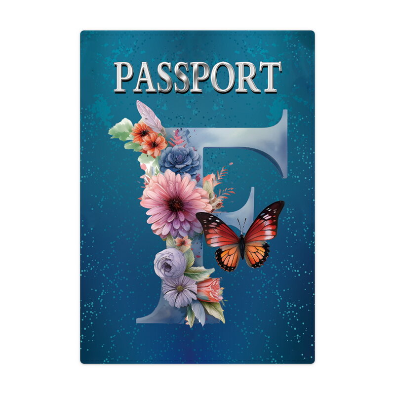 レザーパスポートホルダートラベルウォレット、パスポートカバー、カードケース、ドキュメントオーガナイザー、宇宙飛行士レター名パターン