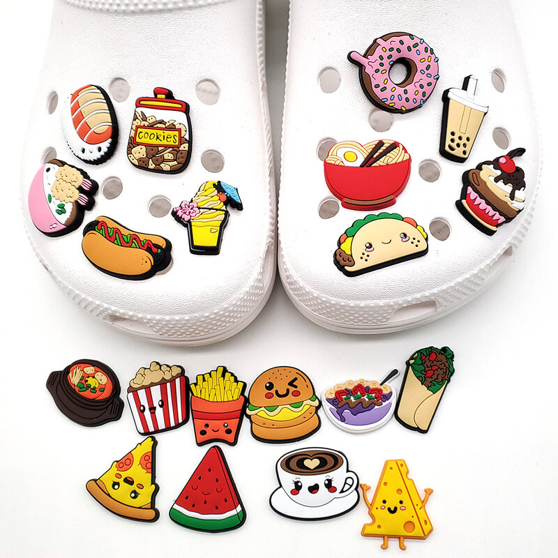 Hot selling 20pcs Middle Food Croc Shoe Decoration Charms PVC French fries Hot Dog Charms for Croc Accessories