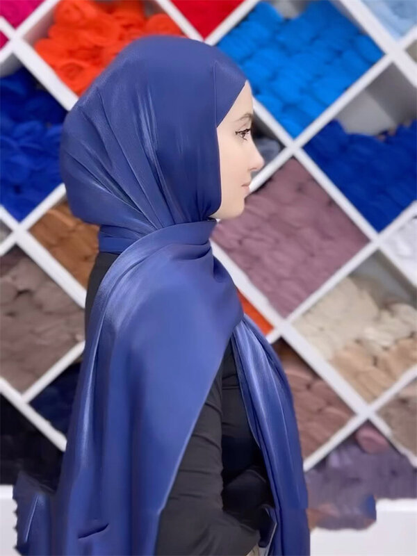 Organza Lebaran 70*175 cm Maxi Satin Khimar Abaya Dubai Arab Islam Muslim syal wanita Shimmer Hijab Turban jilbab wanita