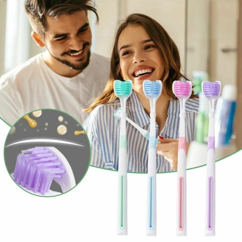 Cepillo de dientes de 3 caras para el cuidado bucal, cepillo de dientes de viaje para eliminar manchas, limpieza multidireccional, cómodo