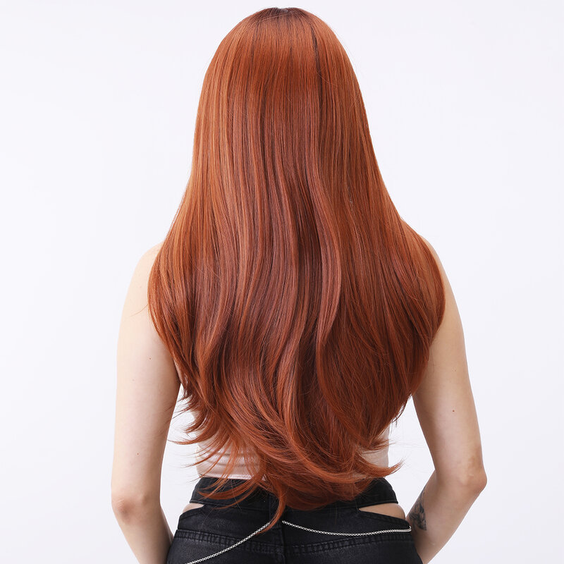 Smilco pomarańczowa syntetyczna koronka przodu długie proste peruki dla kobiet niewidoczna koronka przodu wstępnie oskubane peruka codzienne włosy termoodporne