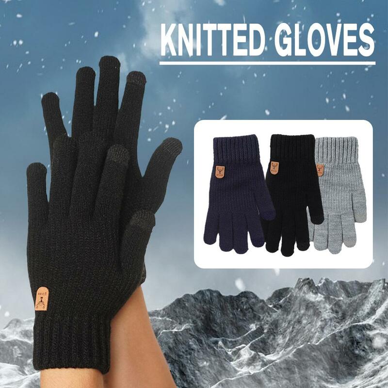 Sarung tangan rajut hangat musim dingin, sarung tangan rajut layar ponsel, sarung tangan jari penuh, sarung tangan Crochet tebal untuk pria wanita Cy G8a4