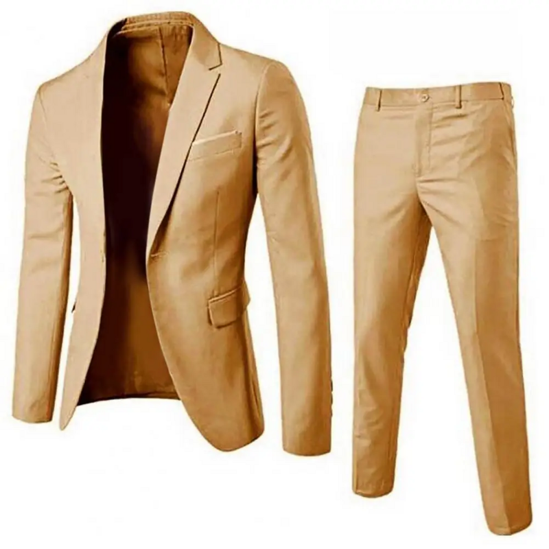 Conjunto de terno formal de cor pura masculino, blazer e calças elegantes, colarinho com abotoadura, um botão, roupa diária, 1 conjunto