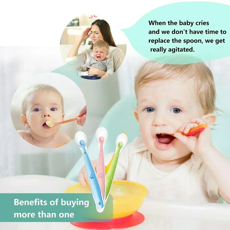 Colher de alimentação do bebê de silicone macio, confortável e confortável, para crianças, sensor de temperatura infantil, novo, 1 parte