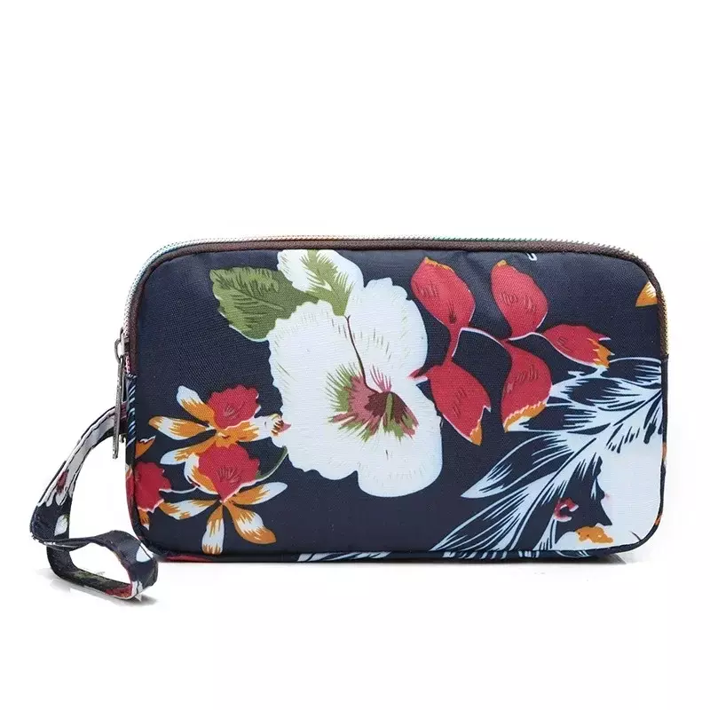 Borsa da donna in tela stampata a tre strati portafoglio lungo da donna borsa portamonete con chiave di maggiore capacità borsa impermeabile portatile