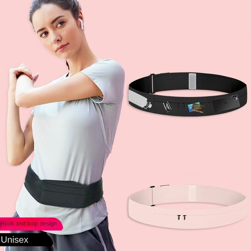 with 3 Pocket and Water Bottle Holder Slim Running Belt Polyamide Pink Black Waist Belt Pack Invisible Zipper Phone Sport Belt