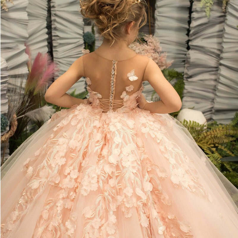 2024 платья для девочек с цветочным рисунком на свадьбу, без рукавов, фатиновое платье для детей, женское бальное платье, нарядное платье