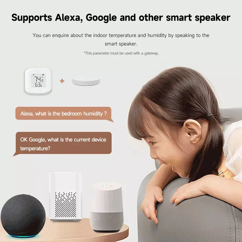 Detektor nirkabel Sensor WiFi/Zigbee, detektor nirkabel Sensor temperatur dan kelembapan LCD Mini Tuya cerdas mendukung Alexa Google Home