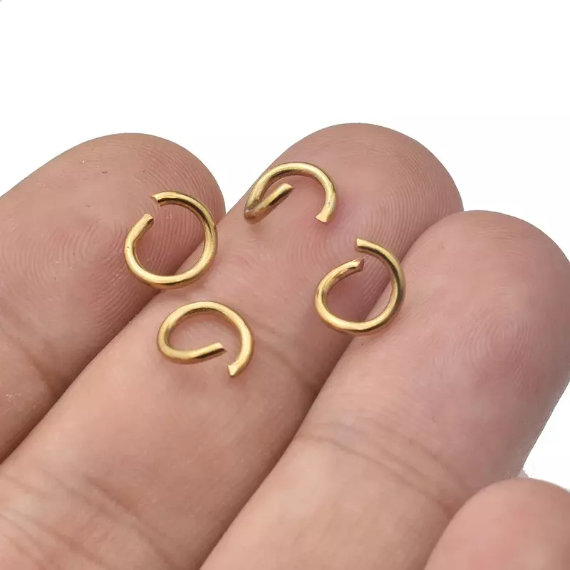 100 buah Lot 4 5 6 8 10mm cincin lompat terpisah terbuka konektor baja tahan karat emas untuk perlengkapan pembuatan perhiasan DIY grosir