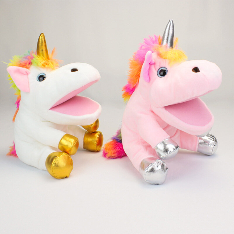 30cm 2 Style Cute Unicorn Plush Hand Puppet Doll Toy Stuffed Animal Soft Gift for Children Kids Adults