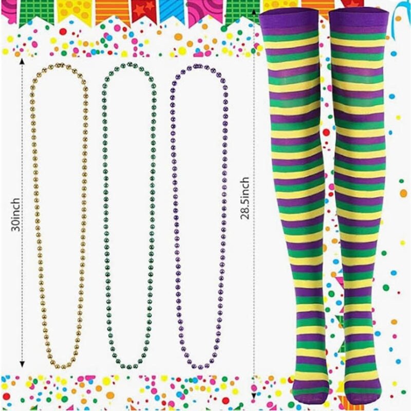 Carnival Party Costume Accessories Mardi Gras Party Decor Bead Necklace Mask Set T8NB