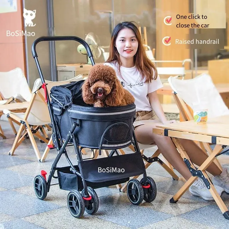 Dog Stroller Cat and Dog Stroller Travel Style Lightweight Foldable Pet Stroller Breathable Small Dog Pet Cart Elevated Armrest