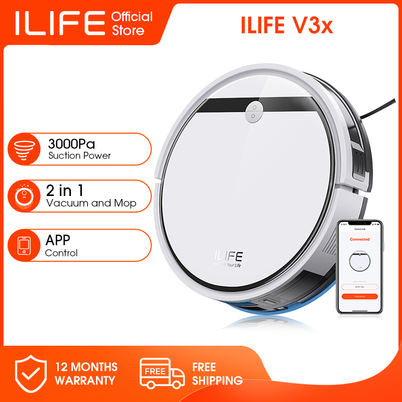 Ilife v3x Roboter Vakuum und Mop Combo, v3s Pro aktualisiert, kompatibel mit Alexa/Google/Wifi, 120 Minuten, 3000pa, ideal für Tierhaare