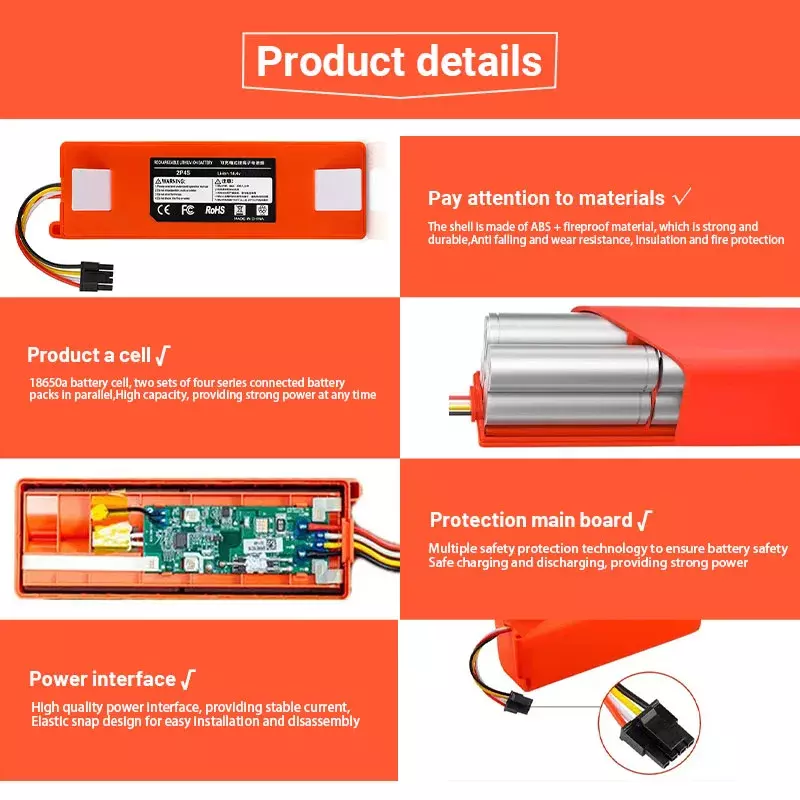 Batterie articulation ion pour aspirateur Xiaomi Mi Robot Robtiendra cs Cleaner, 100% mAh, 5200 V, 6.5Ah, Accessoires pour Roborock S50, S51, T4, Nouveau, 14.4