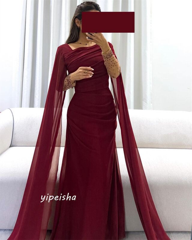Платье для выпускного вечера Саудовская Аравия атласное Бисероплетение ТРАПЕЦИЕВИДНОЕ с квадратным вырезом на заказ длиной до пола