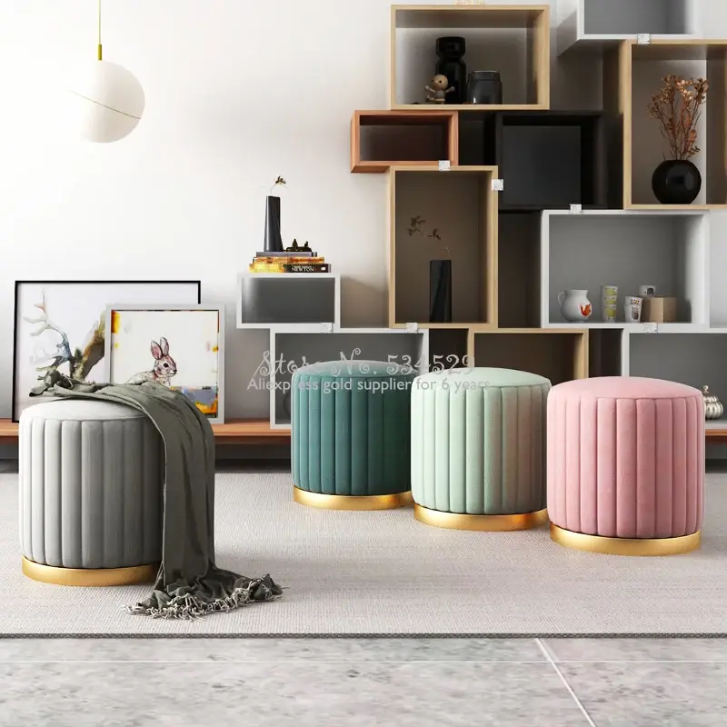 Einfache Schmiedeeisen Nordic Stoff Macaron Farbe Dressing Hocker Ändern Schuhe Kleine Sofa Mode Wohnzimmer