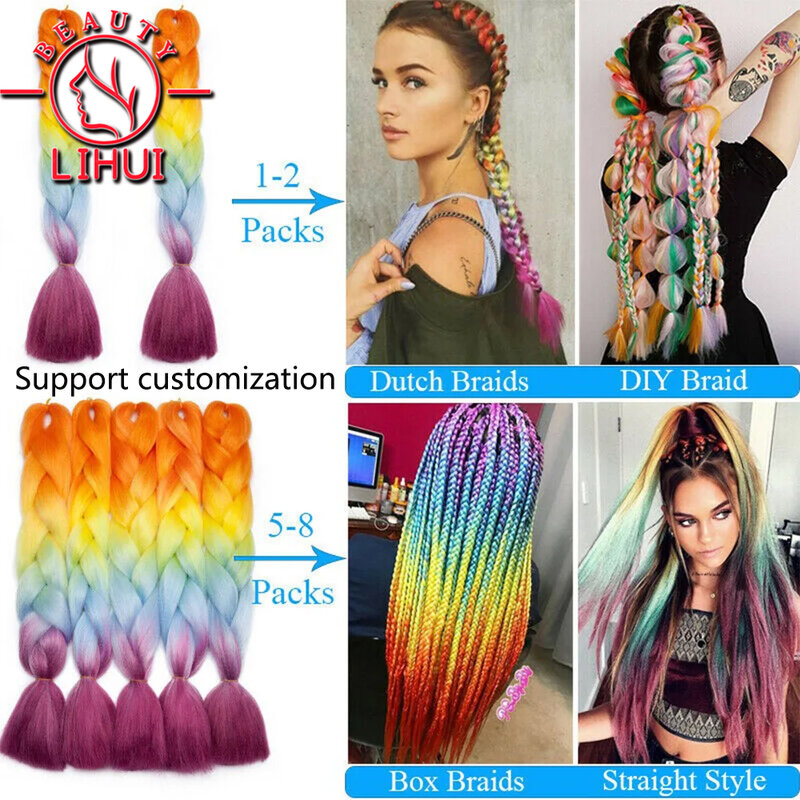 Jumbo Braid Hair 24นิ้วบริสุทธิ์/สี Ombre สังเคราะห์ Braiding Hair Kanekalone Extensions เส้นใยทนความร้อนขายส่ง Lihui