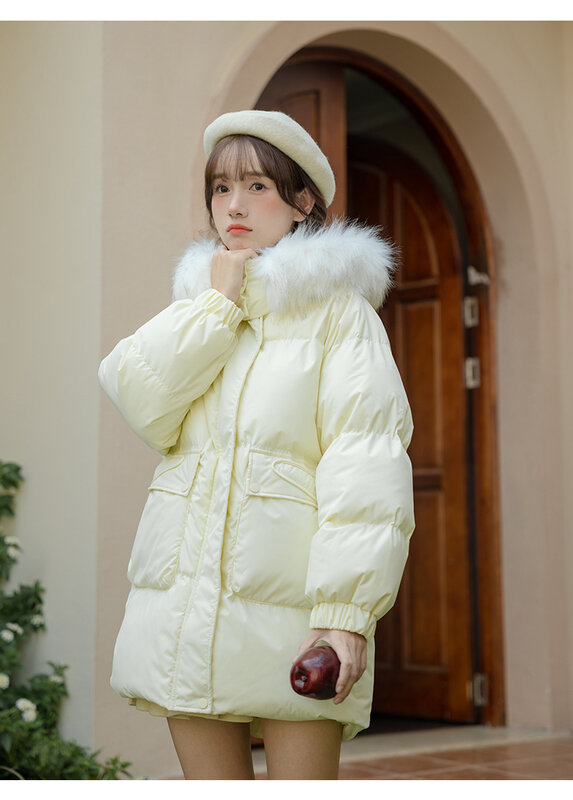 Piumino invernale da donna con collo in pelliccia grande con cappuccio da donna cappotto lungo moda invernale femminile caldo addensato giù vestiti