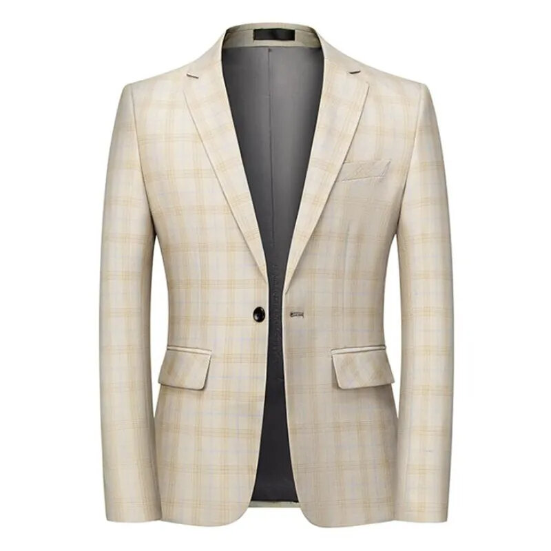 Модный повседневный мужской Клетчатый Блейзер T77, хлопковый приталенный Английский Костюм, мужская куртка