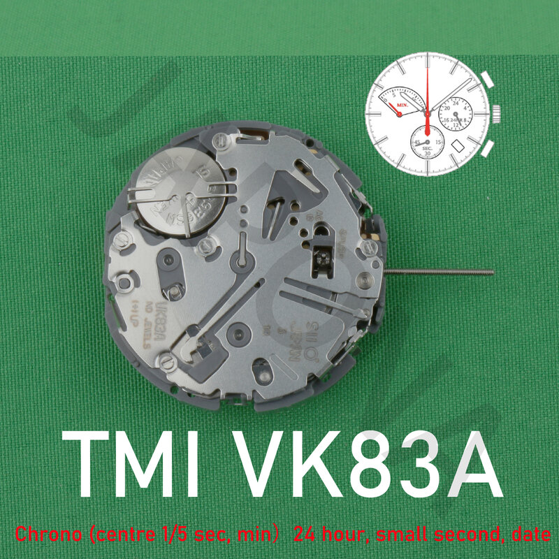 Японский механизм VK83 TMI VK83A, механизм для хронографа (центр 1/5 сек, мин.) 24 часа, маленькая секунда, точное время даты, кварцевый механизм