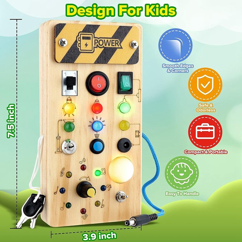 Madeira Busy Board Toys com Light Switch, Brinquedo para Atividade, Natal e Aniversário Presente