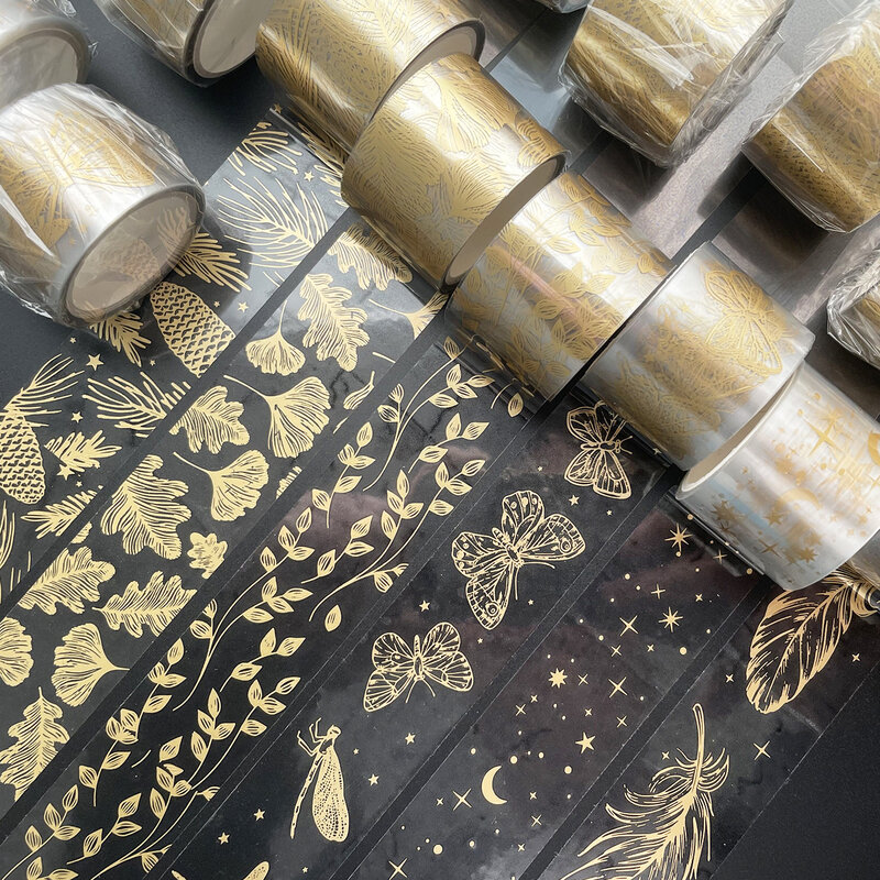 Cinta Washi transparente de lámina dorada, hojas de plumas, cintas decorativas pegajosas para insectos, planificador de diario, álbum de recortes de tarjetas de felicitación Diy