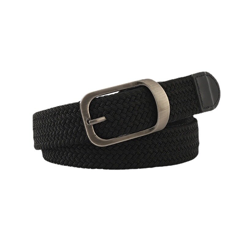 Cinturón de tela con hebilla rectangular de aleación de Metal para hombre y mujer, cinturón de lona elástico, sin ojos, informal