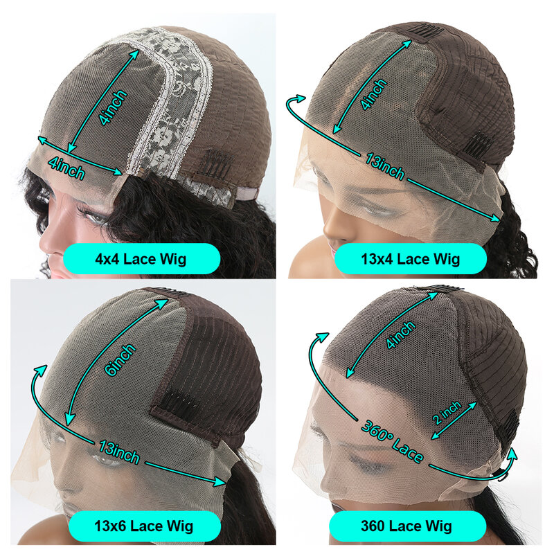 Perucas dianteiras retas do laço para mulheres negras, cabelo humano brasileiro, 200% fechamento transparente do laço, 360 HD, 4x4 HD, 13x6