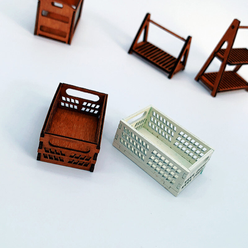 Mini cesta de almacenamiento para casa de muñecas, modelo de caja de verduras, muebles en miniatura, accesorios de decoración, juguetes, pan, frutas, 1:12