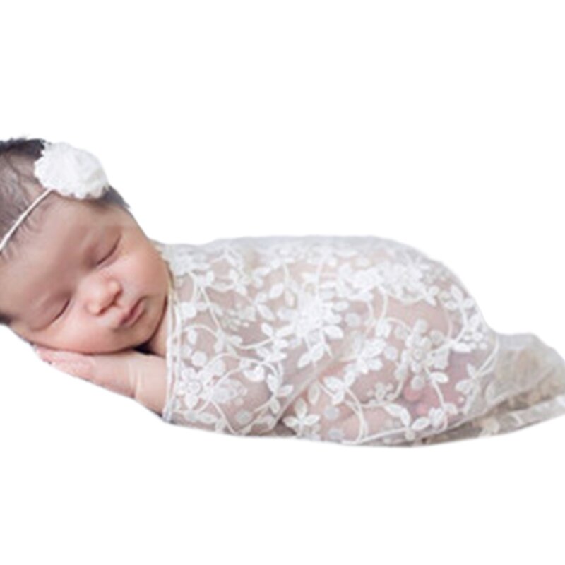 Couverture photographie nouveau-né douce respirante, tissu enveloppant en dentelle florale, accessoires séance Photo