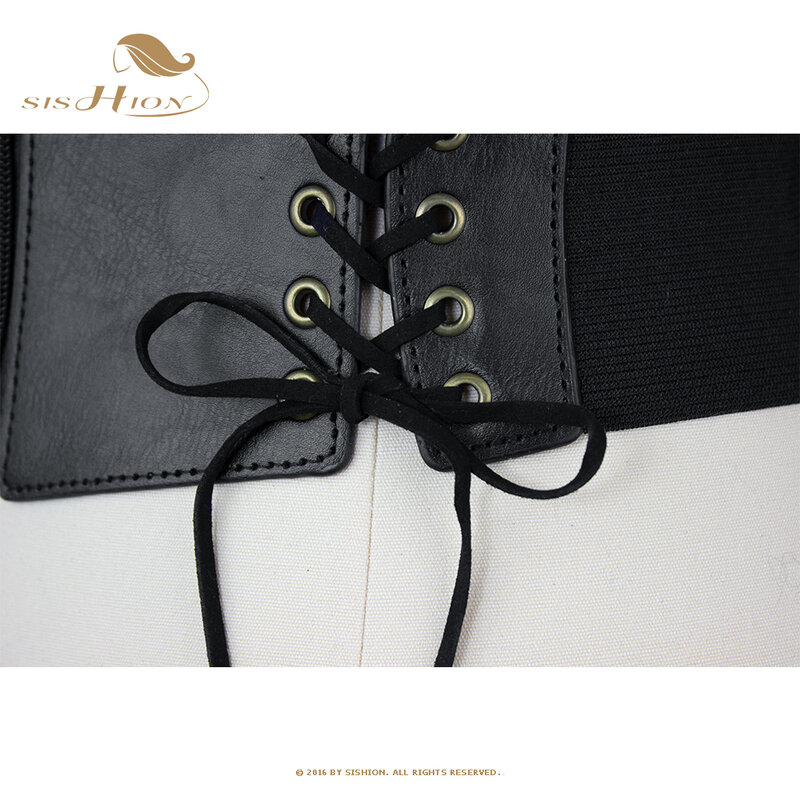Cinturón de corsé elástico para mujer, faja elástica de cuero de vendaje ancho Vintage, color negro, VD3354