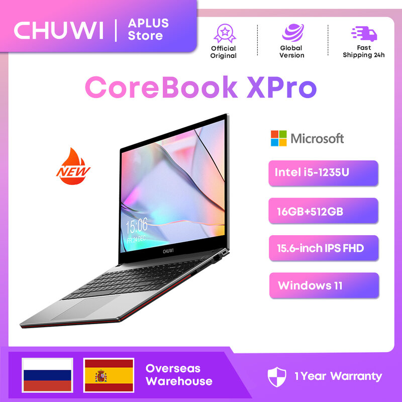CHUWI-Ordinateur portable de jeu CorePleXPro, ordinateur portable gamer Intel i5-1235U 10 cœurs, écran FHD 15.6 ", 16 Go de RAM, 512 Go SSD