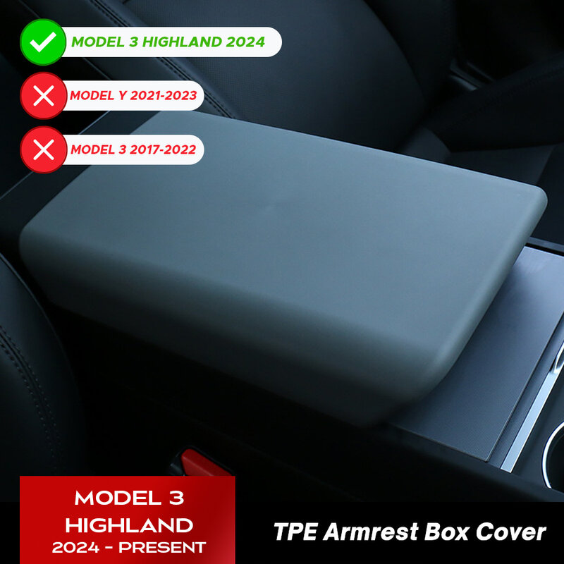 Casing lunak untuk Tesla Model 3 Highland 2024 TPE tutup sandaran lengan konsol tengah mobil Aksesori penutup bantalan kotak sandaran tangan tengah otomatis
