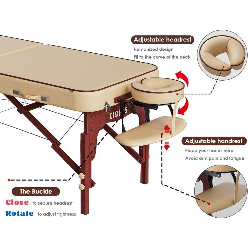 84" Professional Massage Table Portable Reinforced Wooden Leg Hold Up to 1100LBS 2 Folding Lightweight Spa Salon Tattoo Massage