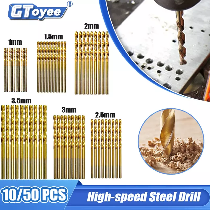 10/50 peças de aço de alta velocidade torção broca profissional titânio revestido broca ferramentas de qualidade ferramentas elétricas 1/1.5/2/2.5/3/3.5mm