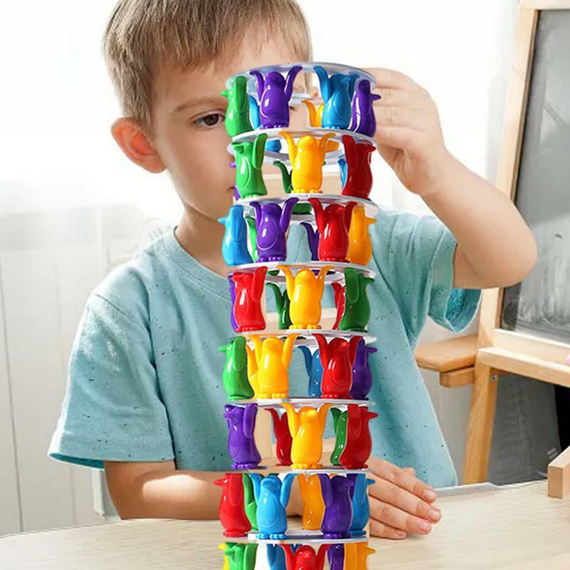 Penguin Stacking Tower Animal Stacking Toy Portable STEM Building Stacking Penguins Fine Motor Skills Learning Educational Toys