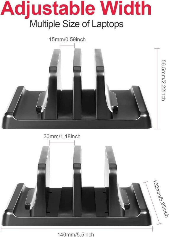 Soporte Vertical ajustable de doble ranura para portátil, plástico ABS, diseño 4 en 1, ahorro de espacio para MacBook Chromebook Surface, HP, Dell Book, iPad