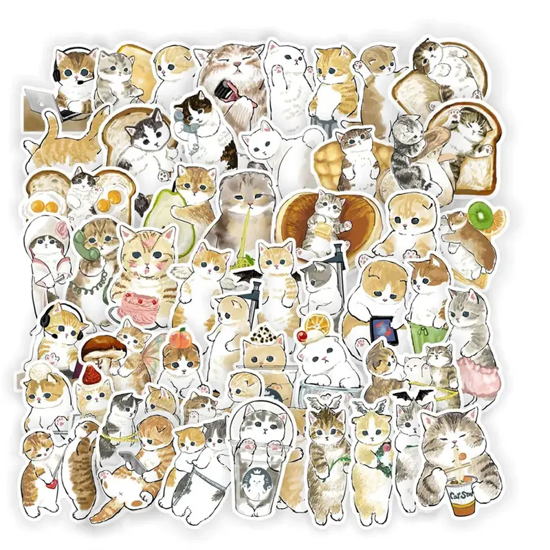 수하물 노트북용 슈퍼 귀여운 새끼 고양이 만화 스티커, 아이패드 컵, 스케이트보드 저널 선물, 방수 스티커, 도매, 10 개, 30 개, 50 개