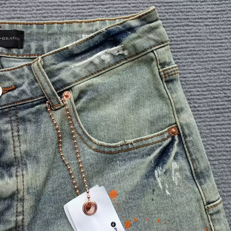 Jeans di marca ROCA viola di alta qualità con bordi a sbavatura vintage pantaloncini di jeans lavati per uomo riparazione pantaloni di jeans Skinny a basso sollevamento