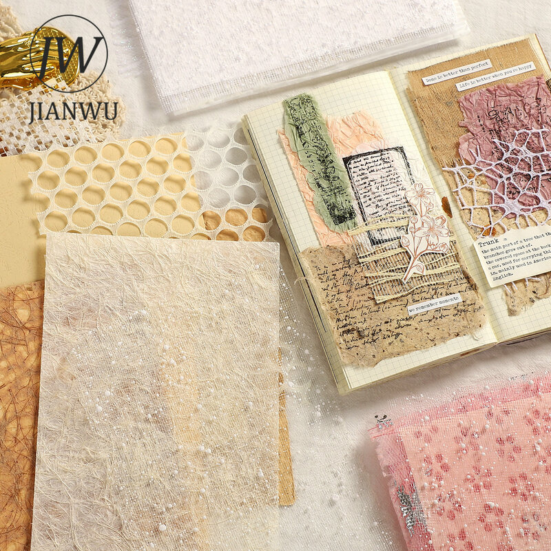 JIANWU 10 Sheets A5 Gauze Mesh Hollow Mixed Special Material Paper Journal Memo Pad DIY Scrapbooking Decoration Paper Stationery